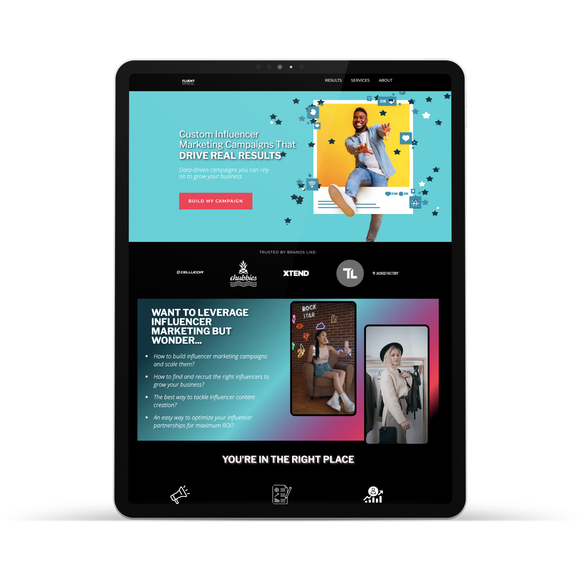Tablet showing the Fluent Social landing page