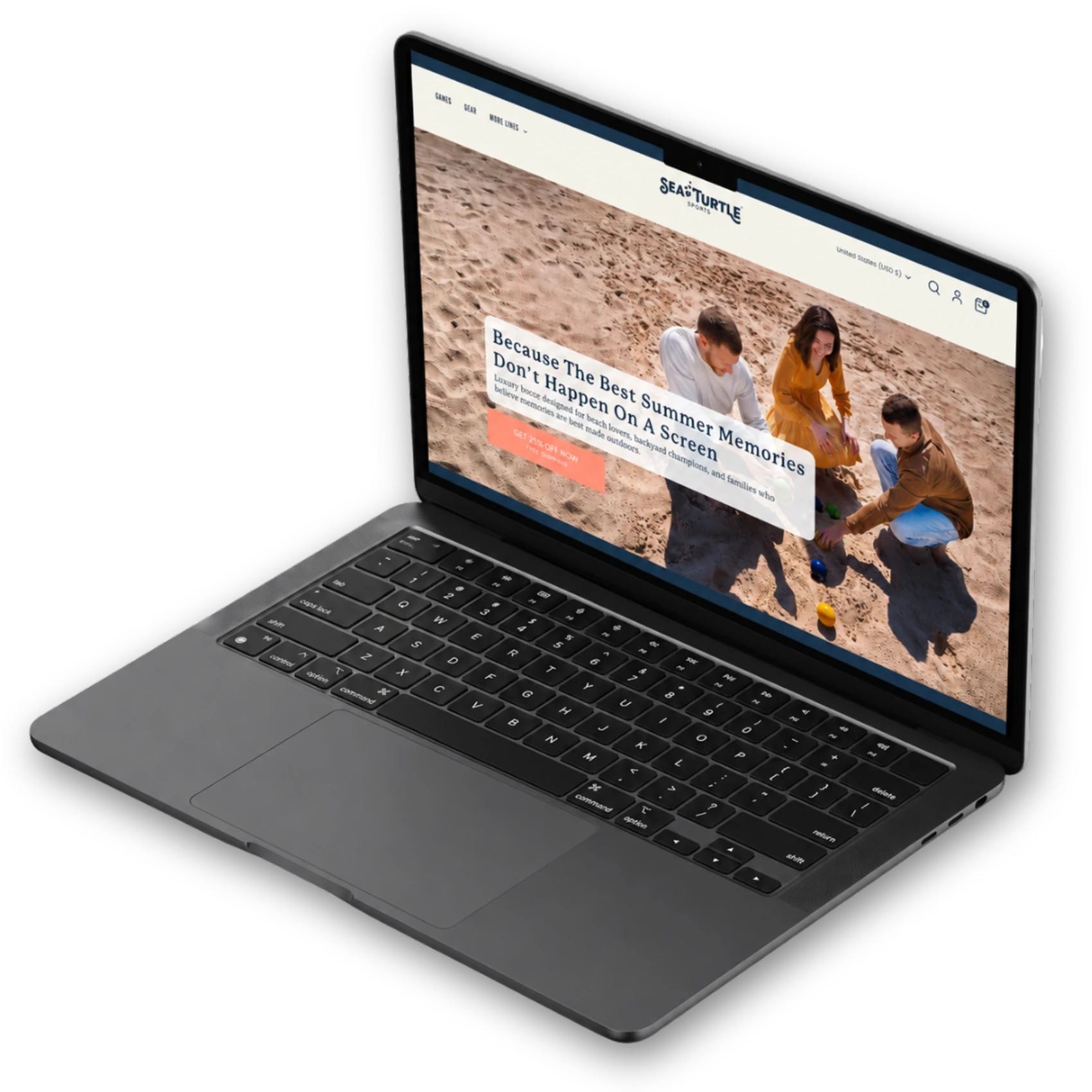 Sea turtle ecommerce website design mockup on a laptop