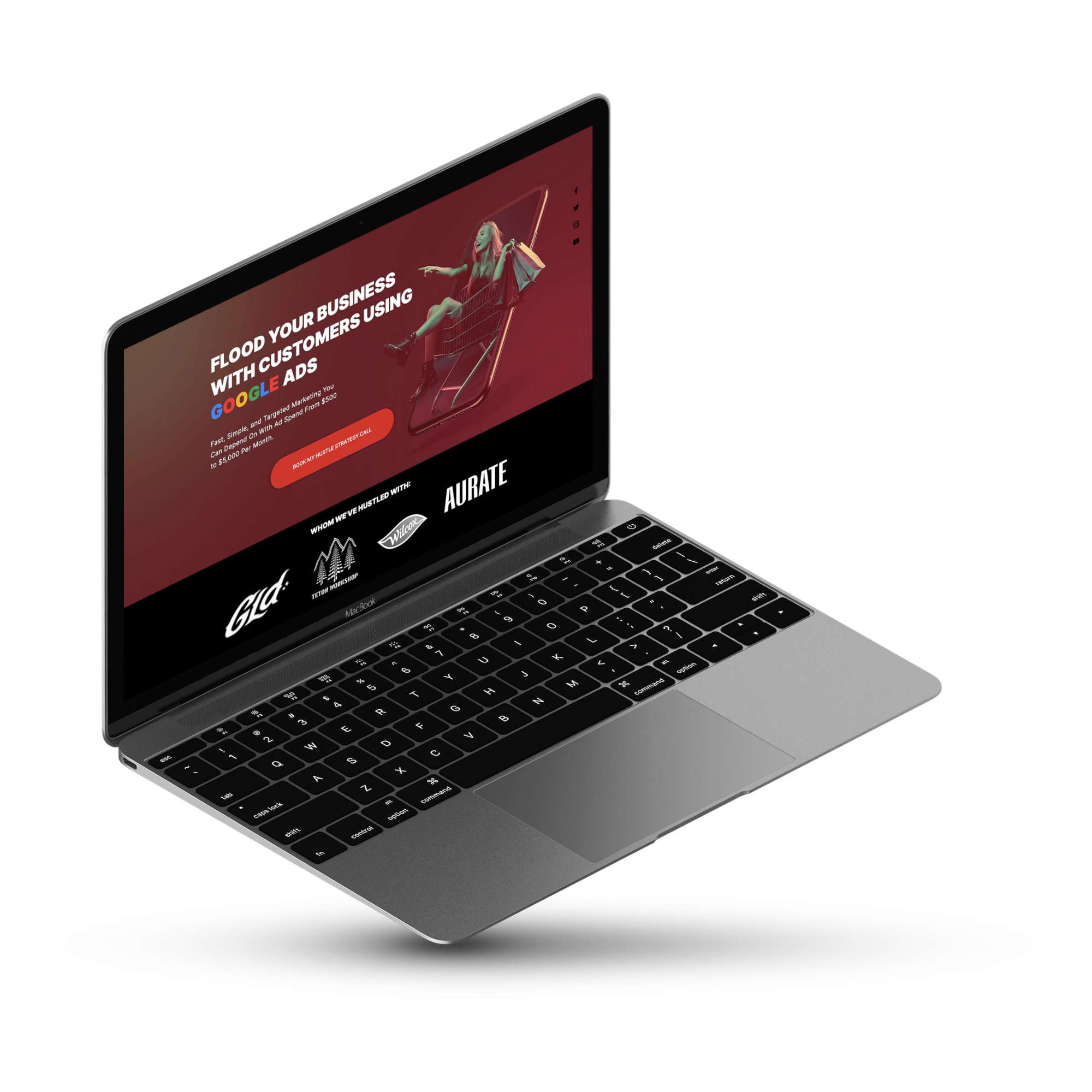 Laptop showing a Google Ads landing page